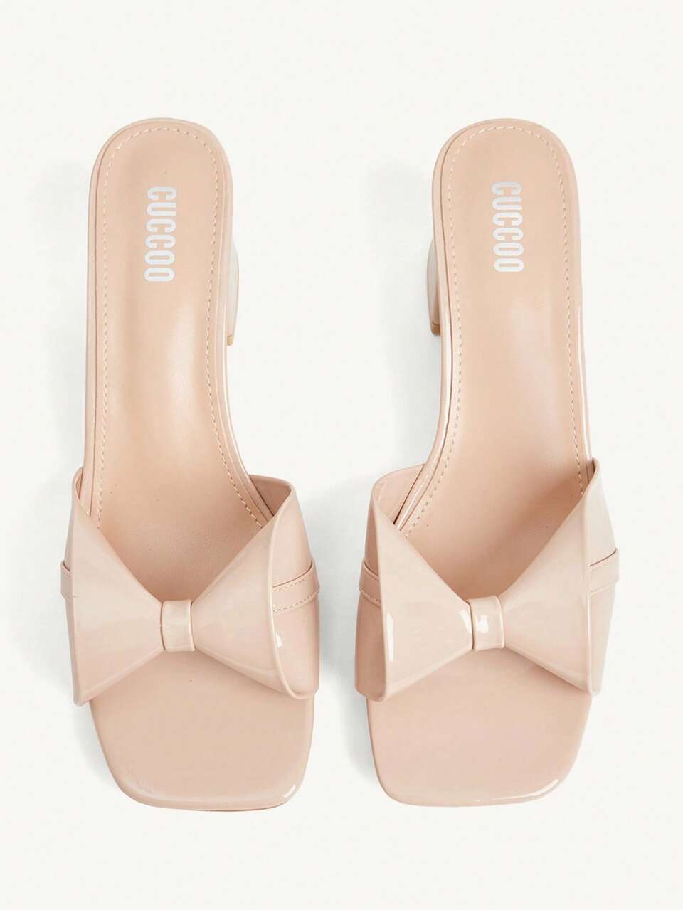 CUCCOO CHICEST French Minimalist Nude Patent Leather Twisted Knot High Heel Slide Sandals For Women, Square Toe, Suitable For Daily Wear And Short Trips, Easy To Put On