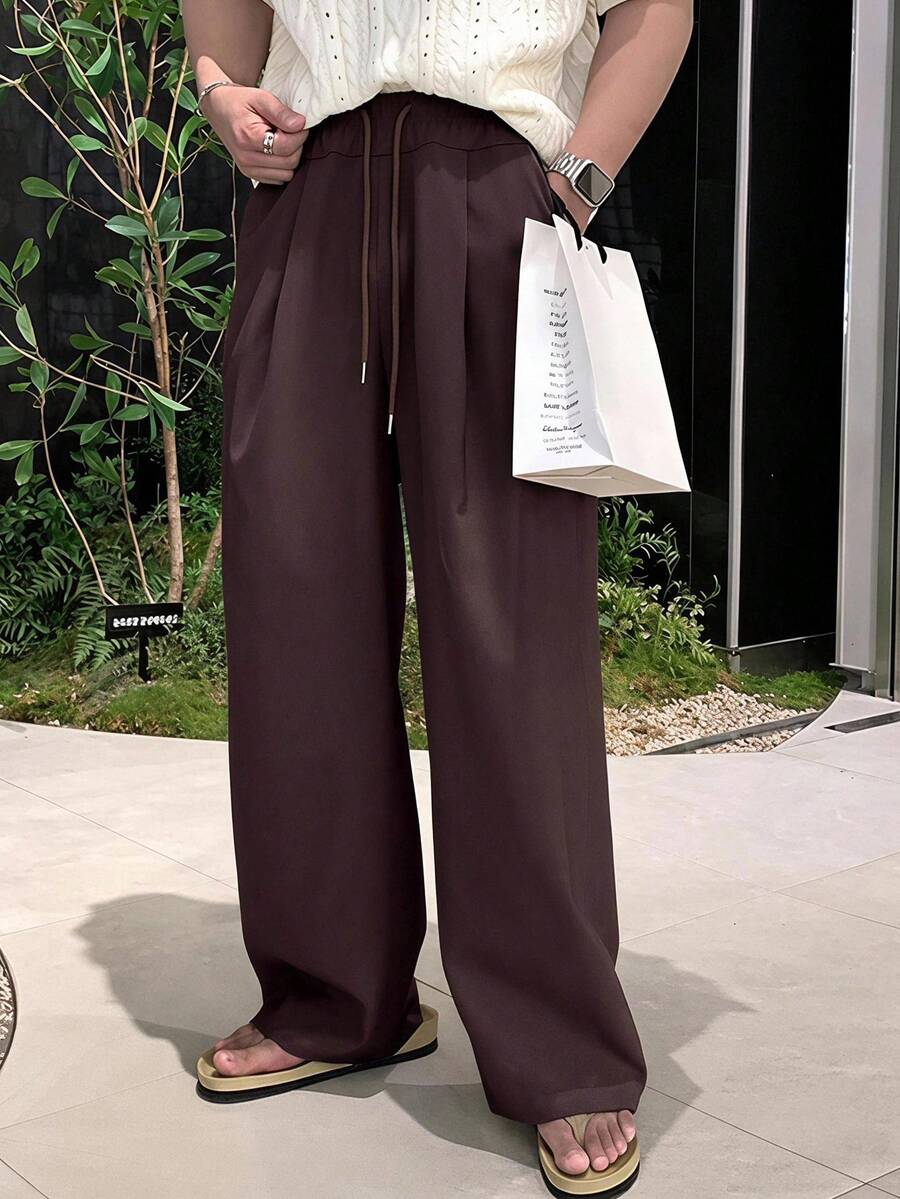 DAZY Men's Solid Color Drawstring Waist Casual Daily Travel Long Pants - Brown - View 1
