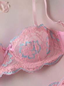 Elorette 女士优雅性感蕾丝内衣套装 - 粉色 - 查看 11