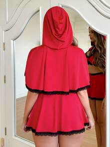 Fantasy Costume Fantasy Costume Women's Black & Red Colorblock Little Red Riding Hood Shawl Lingerie 4-Piece Set - Red - View 2