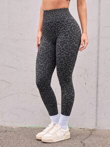Slayform Slayform 1pc Regular Long Pants/Butt Lift Design/Basic Style/Sports Long Pants/Black Grey Leopard Print/Fitness/Yoga Seamless - Multicolor - View 4