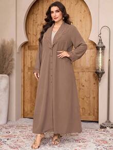 Al Najma Plus Size Women's Lace Patchwork Casual Party Travel Abaya - Camel - View 6