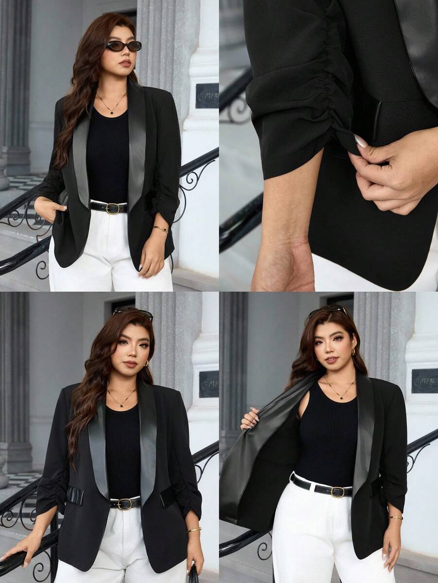 SHEIN Clasi 粉紅色大尺碼女款西裝外套，優雅通勤商務穿搭，秋冬商務休閒女裝