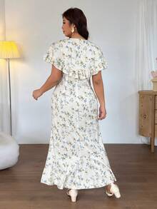 Firerie Plus Size Summer Elegant Ditsy Floral Ruffle Hem Dress Elegant Floral Print Ruffle Dress For Women Casual Vacation Daily Going Out Dress For Women - Multicolor - View 3