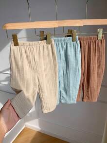 SHEIN 3件組嬰兒男童/小男孩/小女孩可愛休閒百搭舒適親膚柔軟純色鬆緊腰長褲套裝，適合春夏秋冬穿著，適用日常穿著、外出、上學、派對與假期 - 彩色 - 查看 7