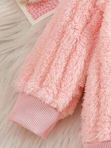 SHEIN Souflis 2pcs/Set Baby GirlPink Fleece Lined Thick Hooded Bear Embroidery Long Sleeve Leggings Pants Cute Casual Fashion Korean Style Warm Plush Outfit, Suitable For Winter Daily Outings Or Indoor Occasions Versatile Wear - Multicolor - View 9