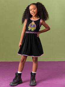 SCOOBY-DOO X SHEIN Tween Girl Letter & Cartoon Figure Graphic Contrast Trim Sleeveless Casual Dress - Multicolor - View 6