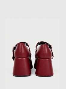 Sugerpunk Sandal Platform Bertumit Lame dengan Gesper Berduri untuk Wanita. - Burgundy - View 9