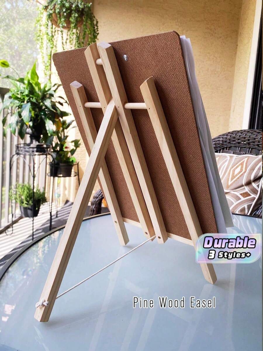 1pc/2Pcs Smooth Solid Wood Trapezoidal Display Stand, Foldable Portable Tabletop Easel Holder For Painting Chalkboard Desktop Decor - Multicolor - View 1