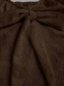 Sweetra 春夏新款寬肩帶蝴蝶結紋理布料上衣，甜美時尚，適合日常穿著 - 摩卡棕 - 查看 3