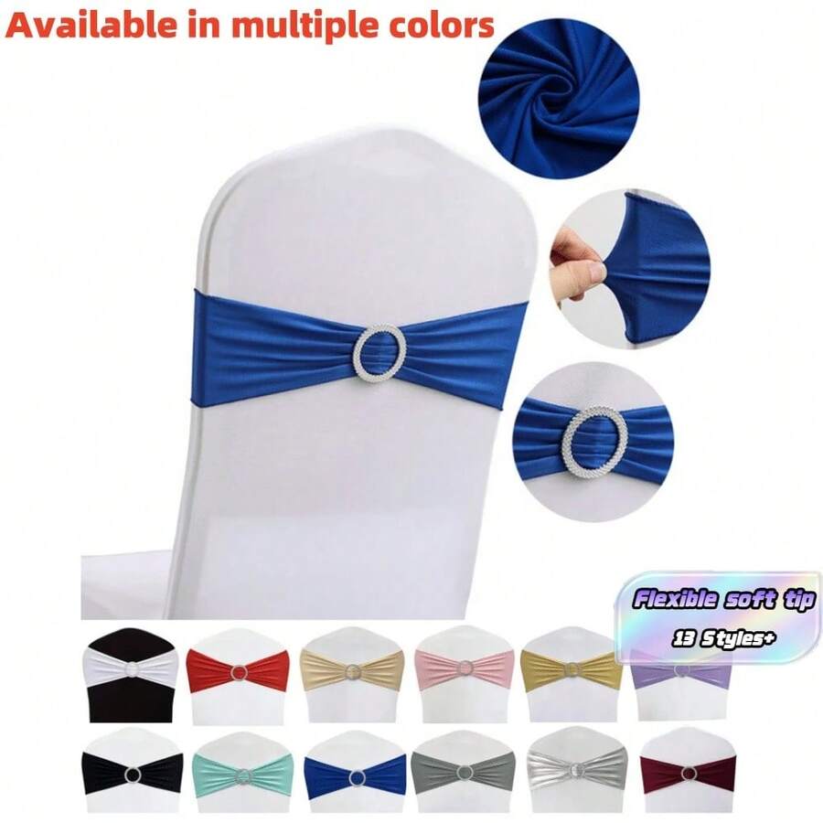 100pcs Elastic Chair Back Decorative Covers - Universal Elastic Chair Sashes With Sparkly Buckle Sliders, Suitable For Adorning Chair Backs For Birthdays, Weddings, Parties, Events, Hotels - Multicolor - View 1