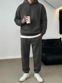 NORVETH Men's Hoodie Long Sleeve Sweatshirt And Sweatpants Set - Dark Grey - View 1
