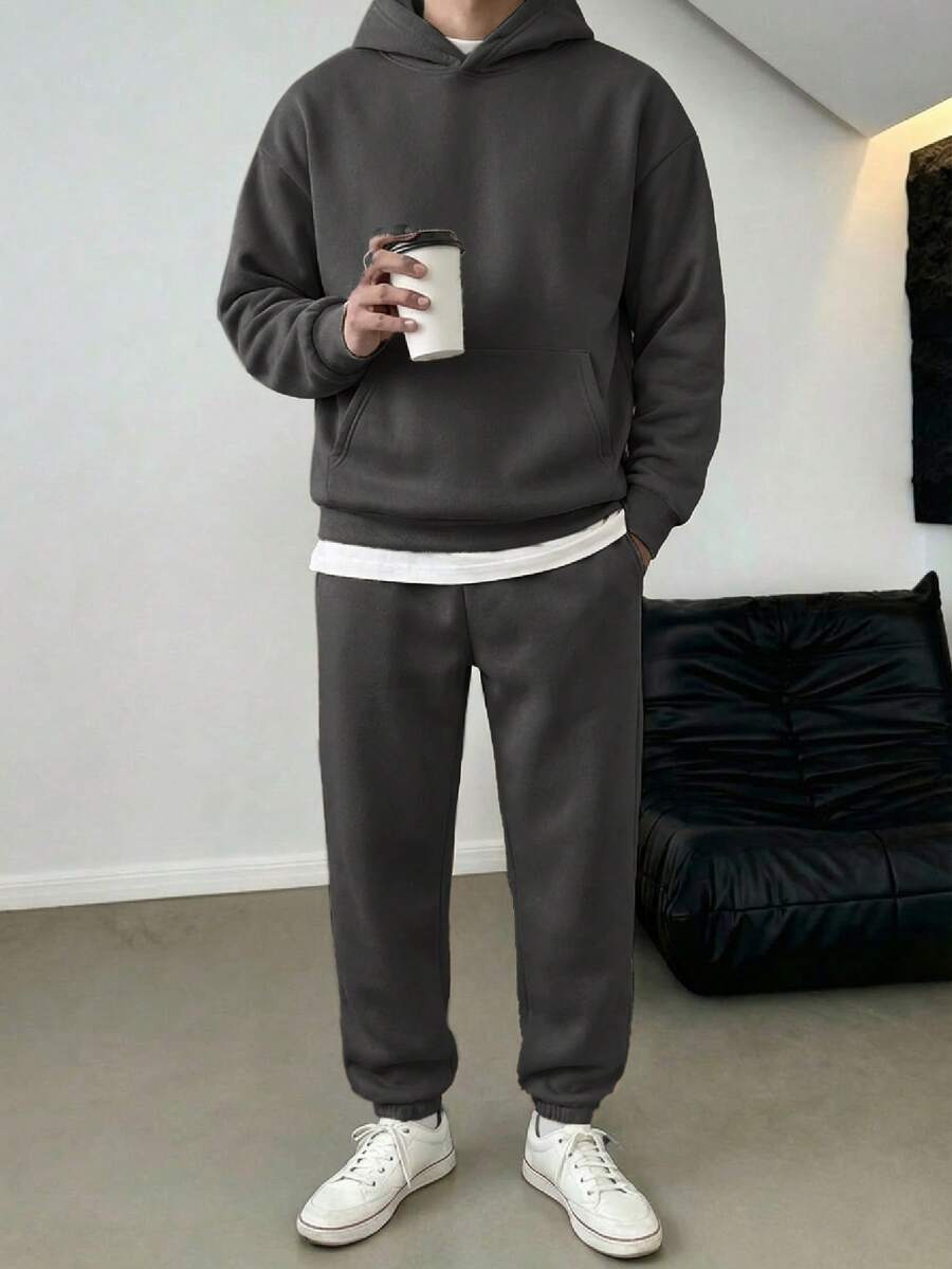 NORVETH Men's Hoodie Long Sleeve Sweatshirt And Sweatpants Set - Dark Grey - View 1
