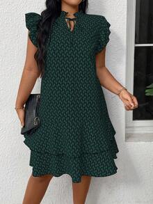 EMERY ROSE Vestido de Talla Grande para Vacaciones con Estampado Geométrico, Volantes y Tirantes con Lazo - Verde - Ver 4