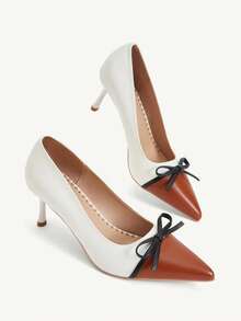 CUCCOO CHICEST Women's Pointed Toe Brown & White Colorblock Minimalist Comfortable Commuter Versatile High Heel Pumps, Fashionable Sexy Party Banquet - Brown and white two-color # - View 6