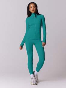 Musera Sport Sculpt 長袖拉鍊運動機能外套 健身服 無縫修身收腰彈性 Padel 匹克球 皮拉提斯 健身 沙漠跑者 瑜珈 日常休閒 - 水鴨藍 - 查看 5