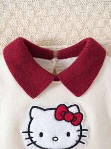 HELLO KITTY AND FRIENDS | SHEIN GraphicGems 新生兒嬰兒毛衣連身衣 3D 毛巾刺繡 紅色與米色 舒適柔軟針織爬行衣 秋冬款 簡約可愛時尚卡通款 適合春秋 - 彩色 - 查看 8