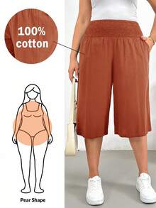 Shapeblank Plus Size Casual Versatile Solid Color Loose Pants - Rust Brown - View 6