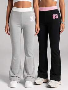 2pcs Solid Color Casual Basic Flare Leggings For Girls - Multicolor - View 1
