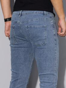 Manfinity Homme Men's Casual Denim Jeans With Pockets And Buttons For Daily Wear - Light Wash - View 4