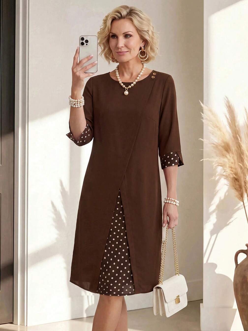 elegant work dresses Blue Ruffle Professional Dress 3/4 sleeve Qolati Women's Formal Dress 2023