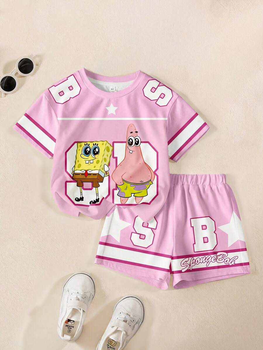 SpongeBob SquarePants | SHEIN Conjunto de camisetas para niña - Blanco - Ver 1