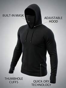 Manfinity Roghcode Men's Solid Color Hooded Long Sleeve Sun Protection Shirt - Black - View 5