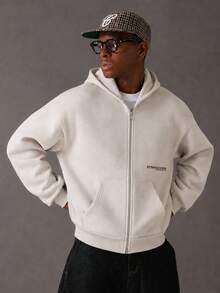 STYNVO Men's Letter Print Zip-Up Hoodie - Apricot - View 4