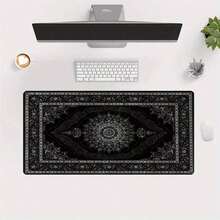 1pc Black Persian Rug Pattern Mouse Pad And Desk Mat - Non-Slip Rubber Base, Durable Polyester Surface, Vivid Floral Design, Suitable For Gaming And Office Use, Stylish Desktop Decor Gift, Mousepad For Desk. - Multicolor - View 4