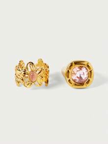 Glisma Cincin Emas 18k Berlapis Emas dengan Motif Bunga, Batu Geometris, Sederhana, Elegan/Mewah/Klasik, Cocok untuk Musim Panas/Pantai/Pesta Dansa/Pesta, Berlapis/Batu Permata/Seksi/Vintage - Yellow Gold - View 1