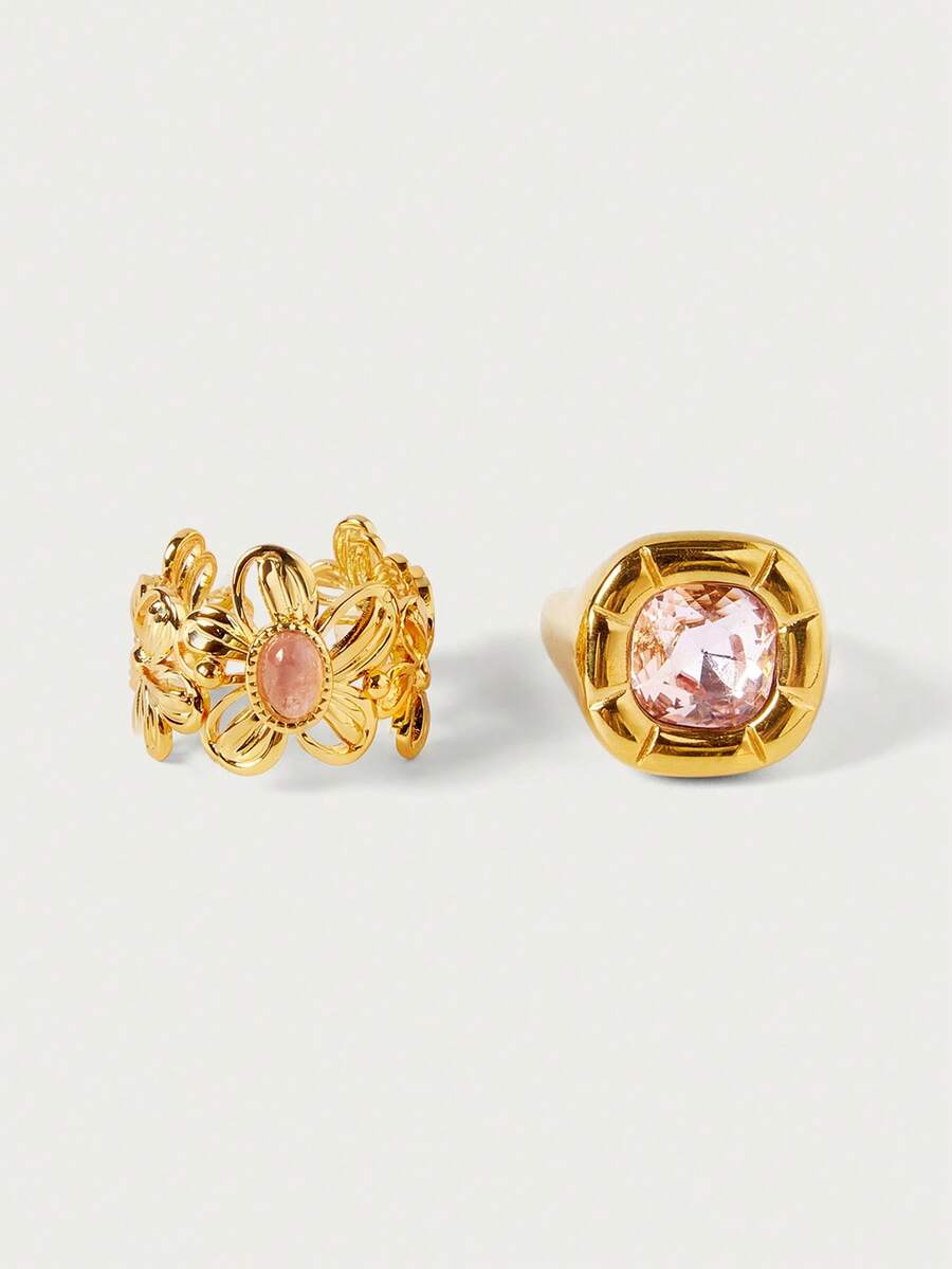 Glisma Cincin Emas 18k Berlapis Emas dengan Motif Bunga, Batu Geometris, Sederhana, Elegan/Mewah/Klasik, Cocok untuk Musim Panas/Pantai/Pesta Dansa/Pesta, Berlapis/Batu Permata/Seksi/Vintage - Yellow Gold - View 1
