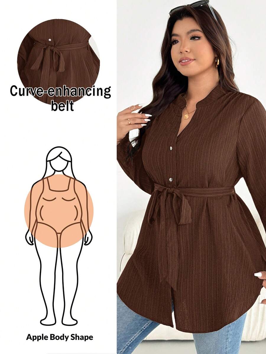 SHEIN Essnce Plus Size Casual Versatile Commute Solid Color Shirt Fall