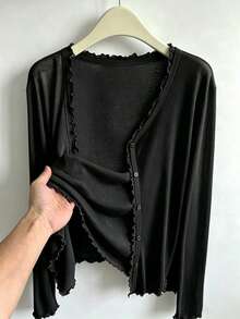 K-Vae Women's Casual Minimalist Basic Versatile Solid Color Thin Cardigan Office Black Autumn - Black - View 1