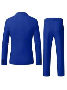 Manfinity Mode Men's Lapel Collar Casual Suit Set, Spring/Summer Formal, Ceremony - Royal Blue - View 2