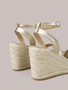 Styleloop Ladies Commuter Leisure Vacation Versatile Solid Color Lace-Up Wedge Sandals, Bohemian Style, Travel Essentials, Summer Wear, Holiday Atmosphere - Gold - View 6