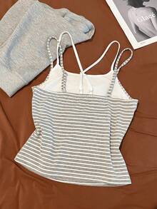 Franclia Plus Size Striped Button Contrast Color 2 In 1 Camisole And Shorts Set - Grey - View 2