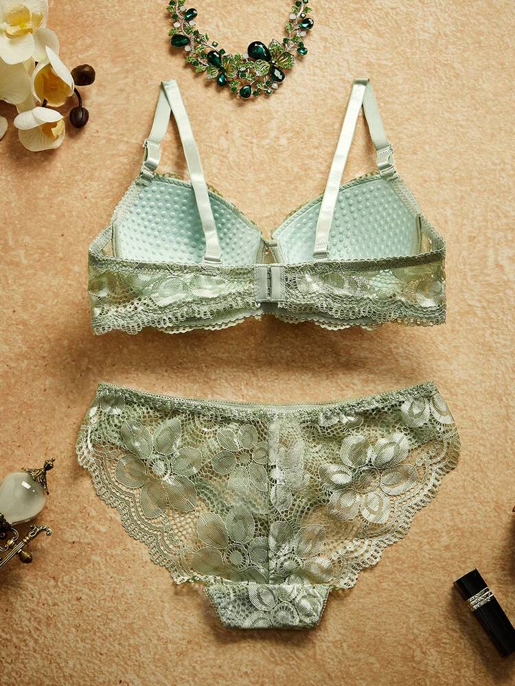 PinupPomp Bộ đồ lót ren (có gọng, quần lót tam giác) - Màu xanh Ô liu - Xem 2