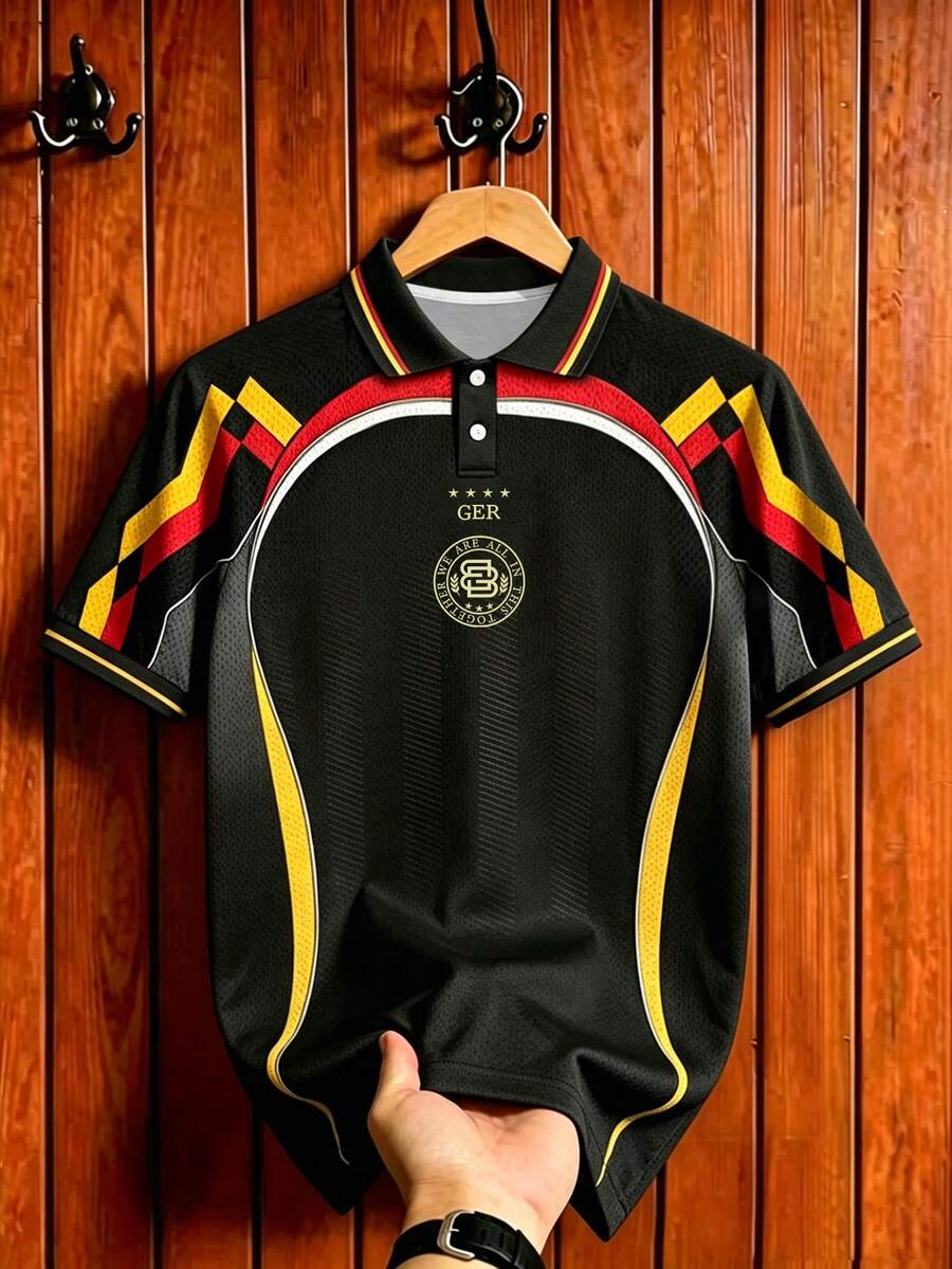 Gritte Field 男士幾何印花短袖休閒運動 Polo 衫 - 彩色 - 查看 1