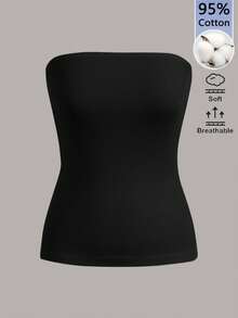 SHEIN BASICS Women's Solid Color Fitted Versatile Daily Wear Tube Top - Black - View 1