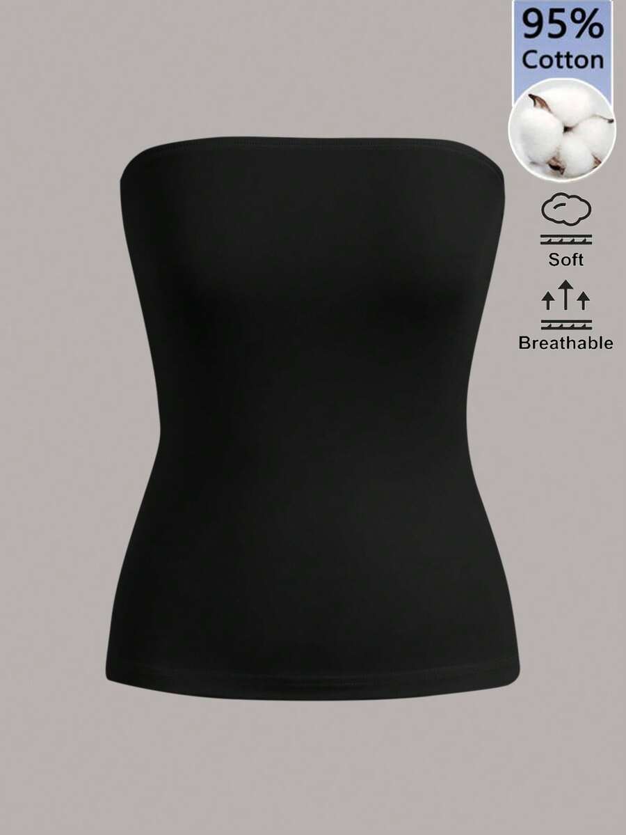 SHEIN BASICS Women's Solid Color Fitted Versatile Daily Wear Tube Top - Black - View 1