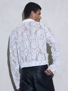 FeverCity Men's Lace Casual Daily Long Sleeve Zip Jacket, For Spring, Outdoor - White - View 2