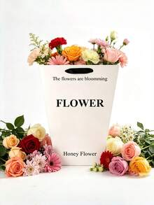 5/10PCS Durable Material White Paper Flower Gift Bags With Handles Rectangular Fashion Design For Christmas Valentine Day Wedding Party Favors Home Decor Shopping Trending - multicolor - View 2