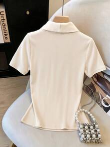 GlowEve CURVE Plus Size Women's Tie Neck Casual Versatile Daily Wear Top - Apricot - View 2