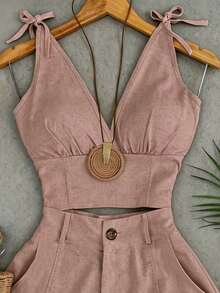 SHEIN Franclia Casual Camisole Crop Top And Shorts Set - Dusty Pink - View 5