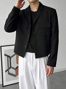 DAZY Black Short Commuter Solid Color Men's Blazer - Black - View 6