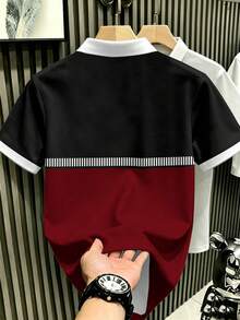 Manfinity Hypemode 男士復古運動風拼色條紋貴族馬標誌剪影 Polo 衫 - 彩色 - 查看 2