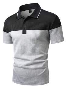 Manfinity Homme 男士拼色休閒日常短袖 Polo 衫 - 黑色 - 查看 7