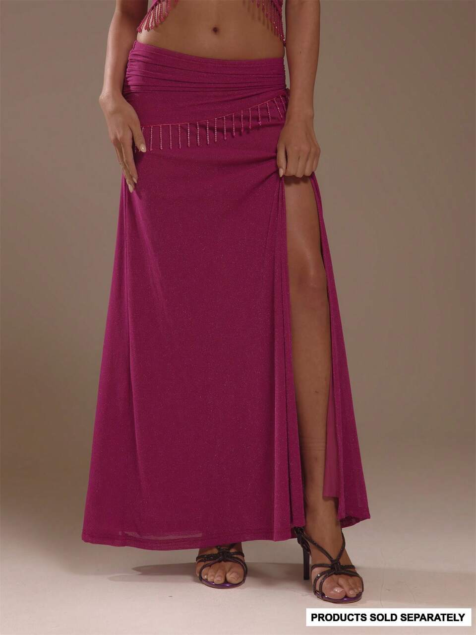 Rosa Slinky asymmetrischer mehrschichtiger Maxirock mit Perlenbesatz, Sommerurlaub Ibiza Festival Zarina