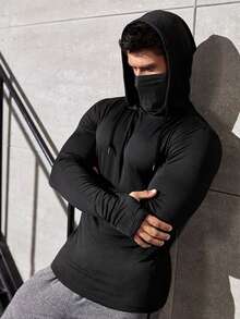 Manfinity Roghcode Men's Solid Color Hooded Long Sleeve Sun Protection Shirt - Black - View 7