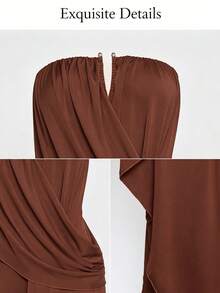 SOLERSUN Women's Casual Sexy Knitted Jumpsuit With V-Neck, Gathered And Ribbon Details, Suitable For Summer. Party Night Out Coffee Brown - Brown - View 8